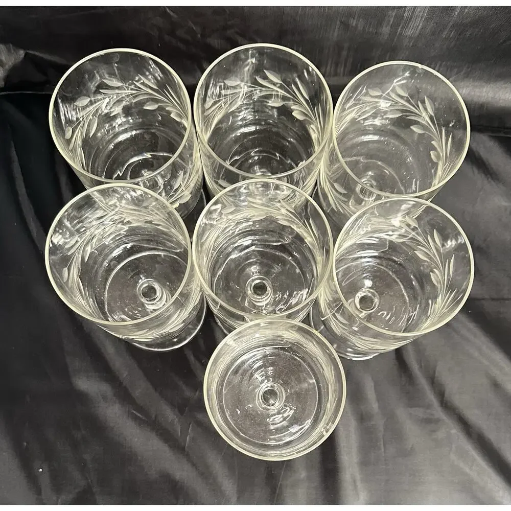 Vtg Etched Clear Glass Square Barware Apertif‎ Cocktail Wine Glasses Goblets Set